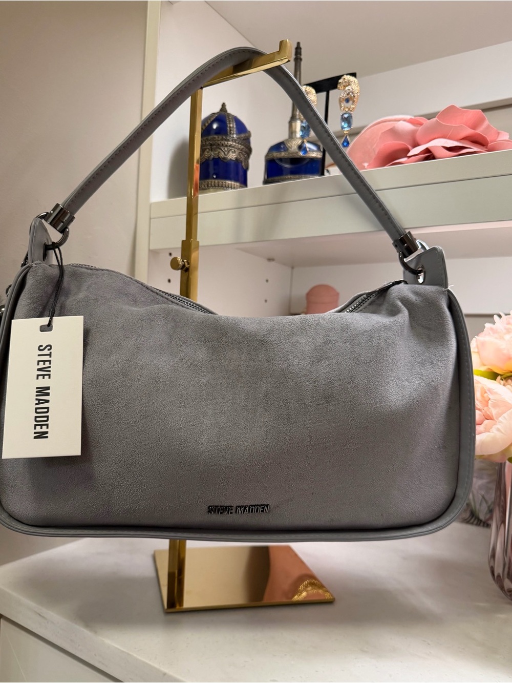 Steve Madden Light Gray Suede Shoulder Bag